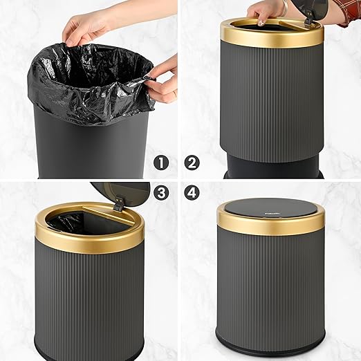 Pukomc Bathroom Trash Can with Lid,3.5 Gallon Motion Sensor Waterproof Touchless Garbage Can, Smart Plastic Trash Bins Suitable for Kitchen, Bathroom, Bedroom, Living Room, Office Grey