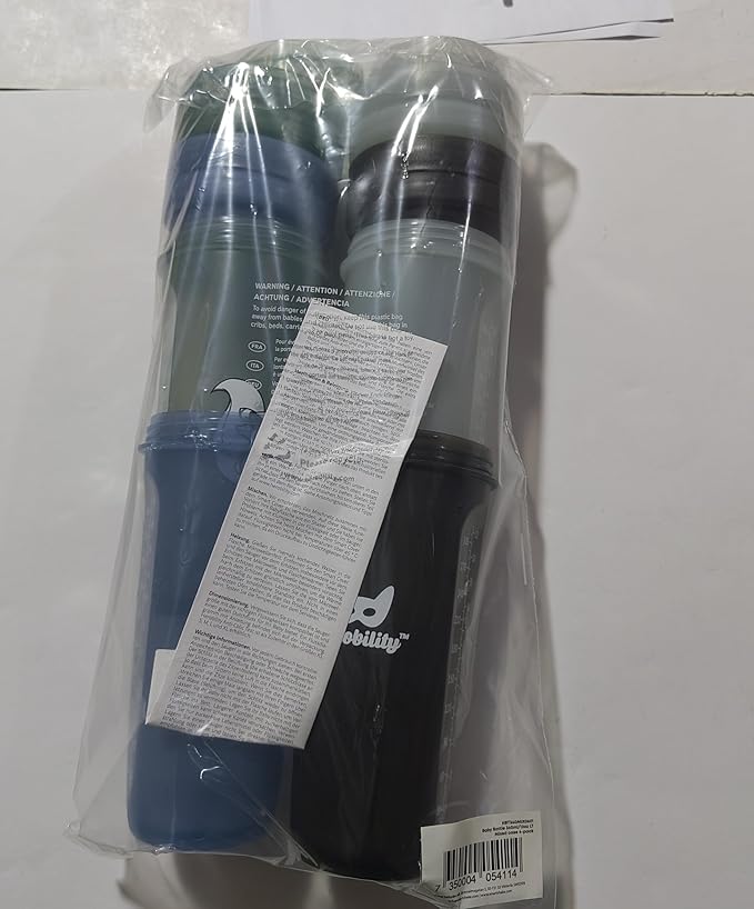 Herobility Double Anti-Colic Baby Bottles – 12 fl oz/340ml – 4-Pack – Multicolor – Denim, Black, Dusky Green, Gray