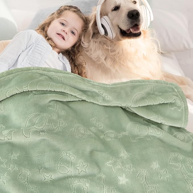 BORITAR Baby Blanket Elephant Animal for Boys Girls Ultra Soft Fleece Warm and Lightweight Blankets for Infant Toddler Newborn, 30x40 Inch, Green