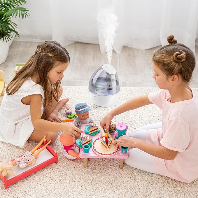 Cool Mist Humidifier for Bedroom,2L Small Humidifiers for Bedroom and Office,25dB Humidifier for Toy room and Plant,Last Up to 13H on Max Mist Setting (Light Gray)