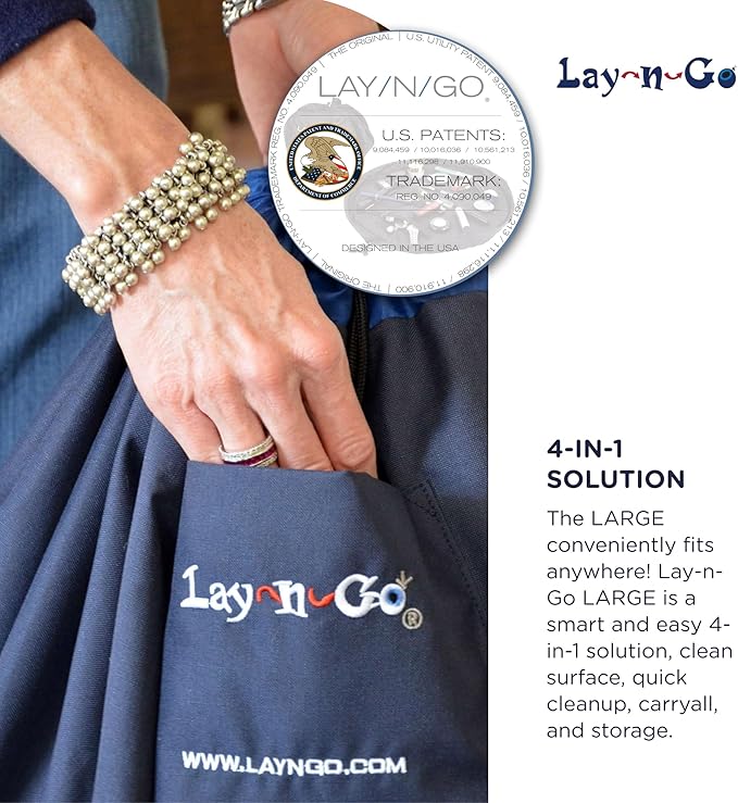 Lay-n-Go 2-in-1 Small Portable Drawstring Toys Storage Organizer and Play Mat for Room and Travel, Made for Kids and Toddlers with a Durable Patented Design