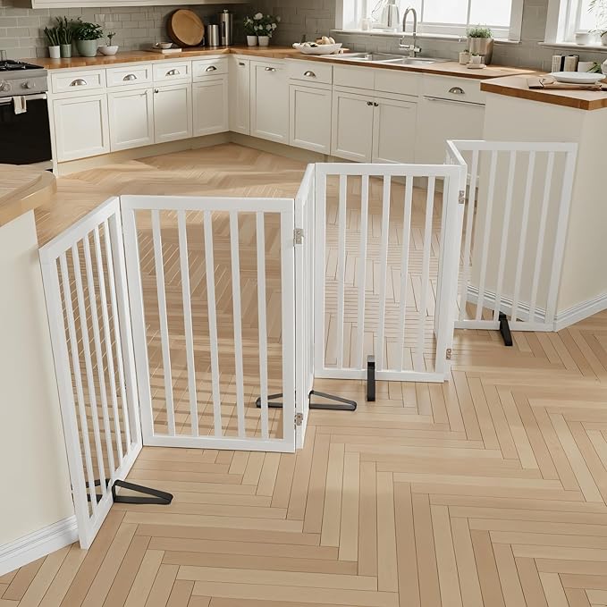 Dog Gate 32" Tall Freestanding Dog Gate for Doorways Foldable Pet Gate for Dogs Indoor (White,6 Panel)