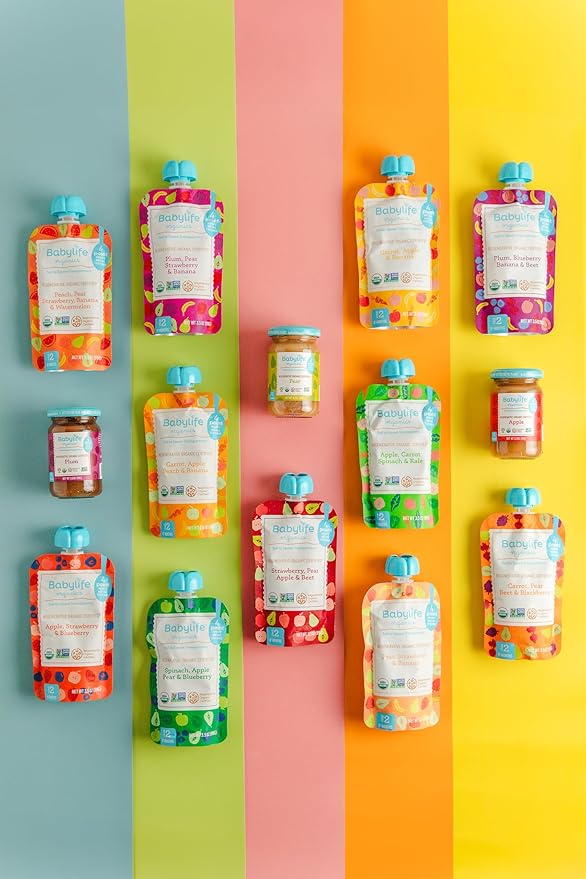 Babylife Organics Stage 2 - Carrot, Pear, Beet & Blackberry, 3.5 Ounce Pouch (6 Pack) - Heavy Metal Safe, Organic Baby Food