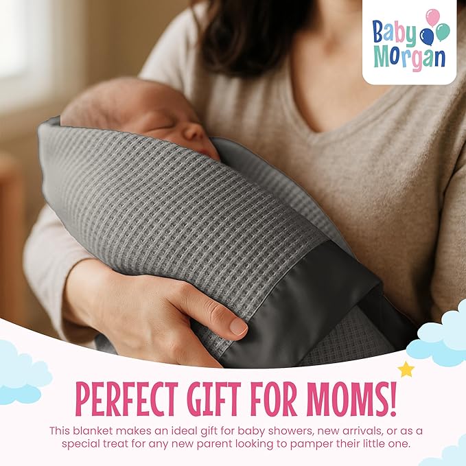 Blankets - Thermal Waffle Warm Baby Blanket for Crib - Soft and Cozy Baby Crib Blanket for Nursery, Stroller, or Naptime Comfort - Ideal Shower Gift - Gray, Satin Trim (36" x 50")