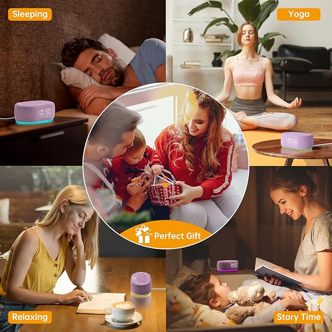 1Mii White Noise Sound Machine for Sleep, Pink Noise Machines for Baby Adults Sleeping, 18 Soothing Sounds with 7-Color Night Light, Timer, Alarm Clock, 16 Volume Levels, Remote App Control - Purple