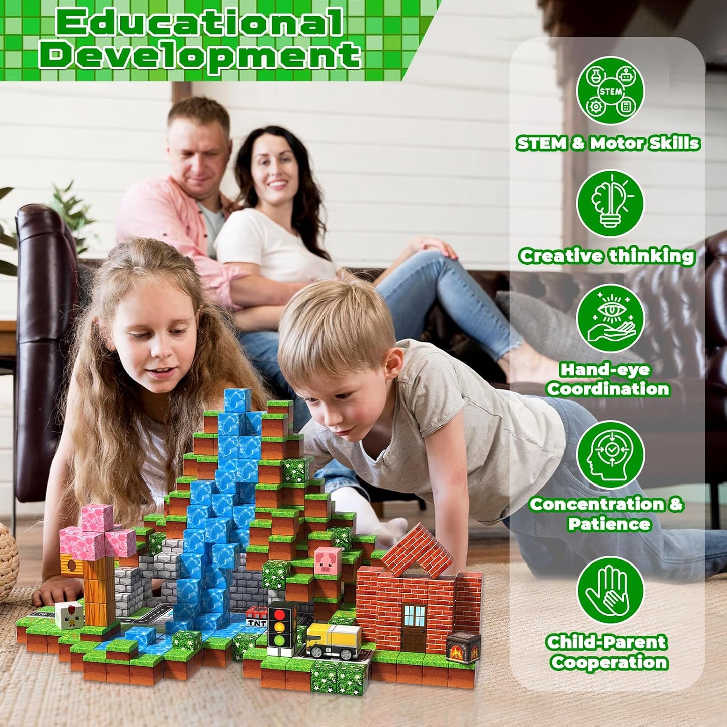 100 PCS 0.8in Magnetic Blocks - Magnet Toys & Magnetic Building Blocks Cubes, Stacking Magnets, STEM Toys for School Acitivities, Birthday Gifts for Boys Age 3+ Years Old (Theme: Forests)