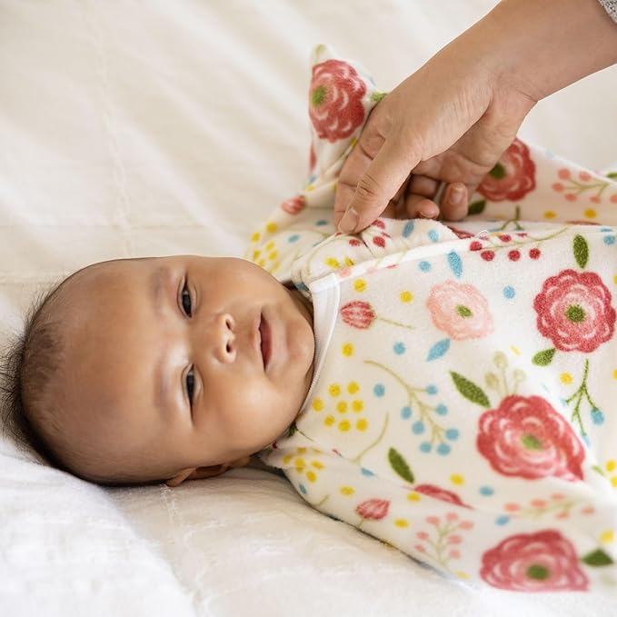SleepingBaby Zipadee-Zip Transition Swaddle - Cozy Fleece Wearable Blanket with Two-Way Zipper for Baby Sleep - Pretty Poppy, Small (4-8 Month)