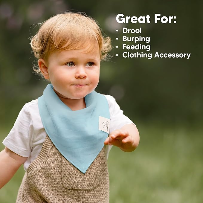 KeaBabies 8-Pack Muslin Baby Bibs for Boys, Girls - Muslin Bandana Drool Bibs for Baby Girl & Boy, Drooling Newborn, Teething Toddler, Infant 0-36 months, 100% Cotton Extra Absorbent & Soft (Nimbus)