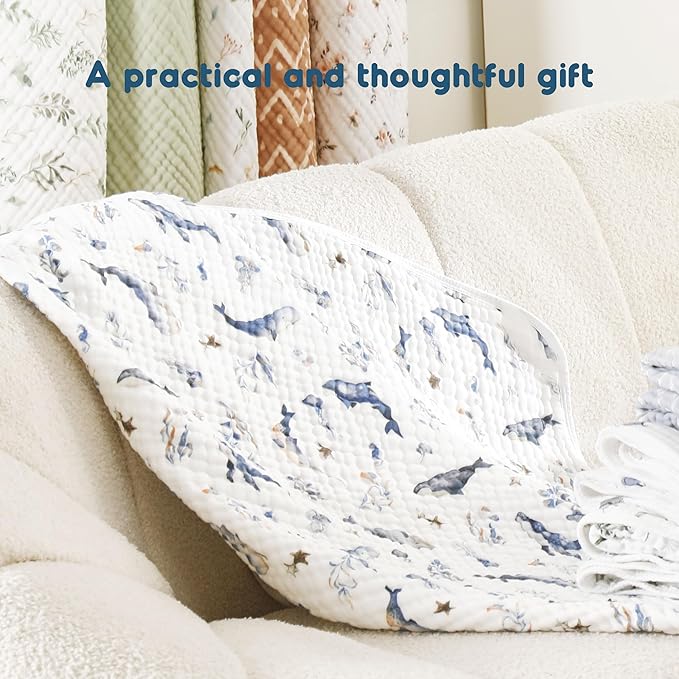 GRSSDER Ultra Soft Absorbent Muslin Cotton Baby Hooded Towel 2 Pack with Original Patterns, Extra Large Size 35"x 35" Swaddle Wrap for Newborn Infant and Toddler