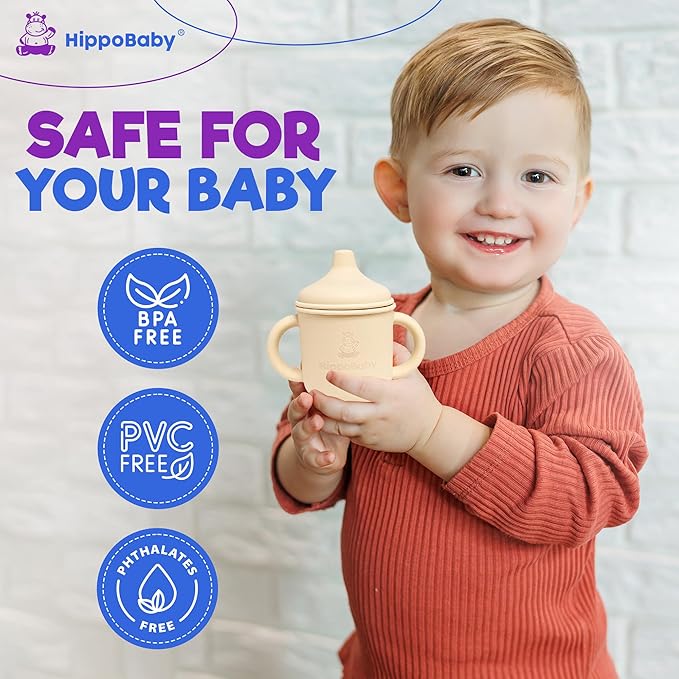 Silicone Transition Sippy Cup for 6+ month old | Includes 1 Toddler straw cup & 1 Baby Sippy Cup with Handles 5 oz | Perfect for Baby Led Weaning (Mint/Cream, 5 oz)