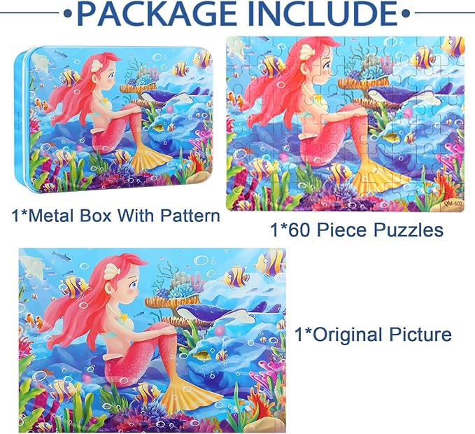 LELEMON Puzzles for Kids Ages 4-8, 60 Piece Puzzles for Kids Ages 3-5 in a Metal Box,Educational Puzzle Games Childrens Puzzles Jigsaw Puzzles Toys Gifts for Girls and Boys