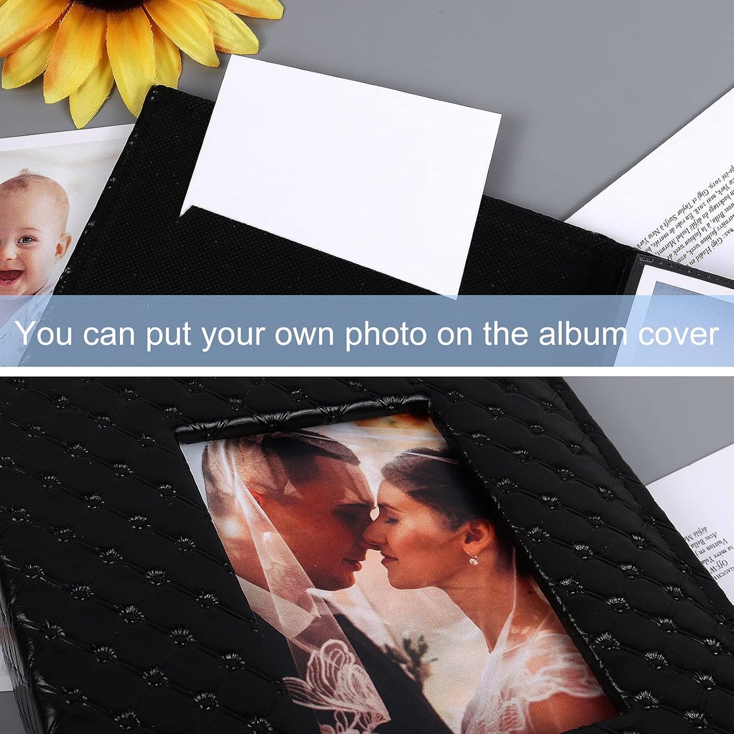 RECUTMS 4x6 Photo Album Can Hold 200 Photos Black Inner Page Button Grainy Leather Pocket Album Small Commemorative Photo Book 4x6 ValentineāS Day Gift Wedding Birthday Small Photo Albums (Black)