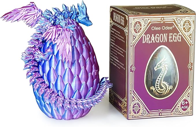 3D Printed Dragon Eggs with Articulated Fly Dragon Inside, Collectible Figurines Fidget Toy for Adults Kids Birthday Easter Christmas White Elephant Gifts for Friends Colleagues(Blue Pink, M size)