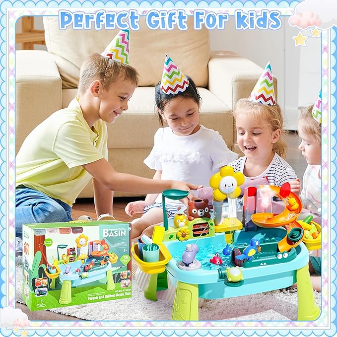 2026 Upgraded Toddler Sand Water Table Toy with Electric Water Pump, Kids Sand Water with Faucet/Play Food Accessories/Fishing Toy, Kitchen Play Sink Toys for Girl Boy Age 3+
