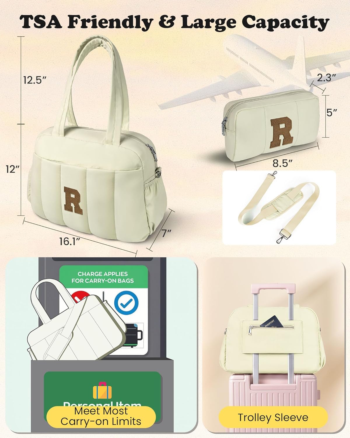 Duffle Bag for Travel Women, Travel Bags,Party Gifts-Initial Overnight Bag with Wet Pocket,Lightweight Weekender Bags Personalized Gym Tote with Makeup Pouch