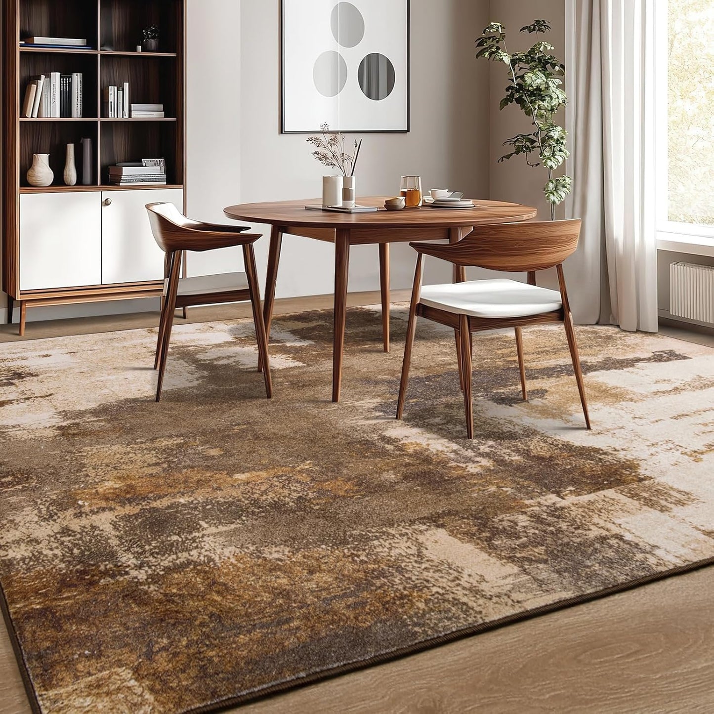 Kelarea Living Room Rug, 6x9 Rug Modern Abstract Washable Rugs Brown Faux Wool Vintage Carpets, Non Slip Rug for Bedroom, Dining Room, College Dorm, Kids Playroom, Home Office