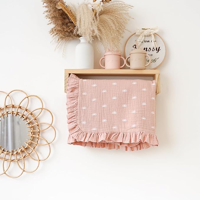 Konssy Flounce Muslin Baby Blankets, Cotton Crib Blanket for Baby Infant Toddler, Super Soft and Lightweight Nursery Blankets 40"x36" (Sun)