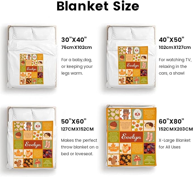 Custom Name Fall Blanket Autumn Soft Cozy Harvest Blanket for Verse Blankets with Inspirational Thoughts and Prayers Religious Boys Girls Kids Adults Halloween Christmas Birthday Christian Gifts