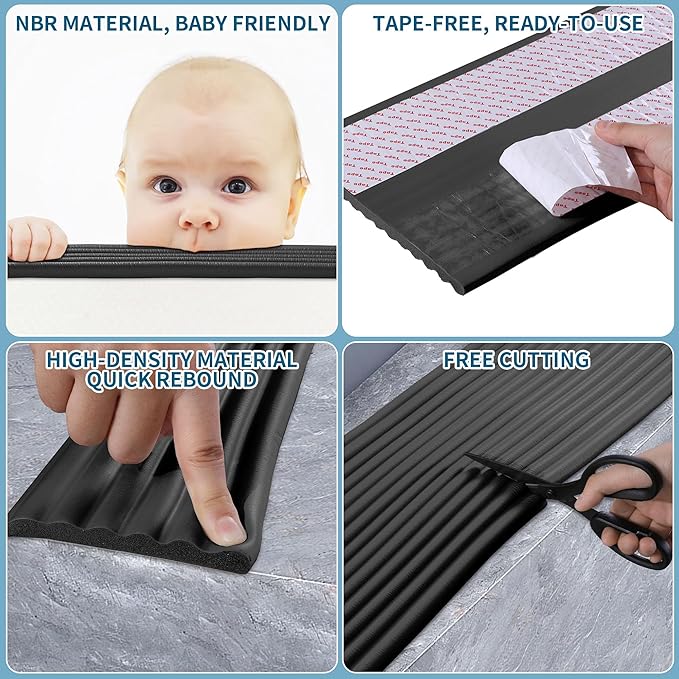 MABOZOO 8'' Extra Wide Seat Edge Cushion, 13.1 FT Length Foam Fireplace Cushion Soft Hearth Guard Bumper Pad Child Proof Padding Hearth Pad Edge Protector, Fireplace Baby Proofing for Baby (Black)