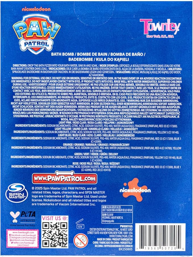 Paw Patrol 6 Pack Cucumber Melon Scented Bath Bombs Non-Toxic Character Molded Bath Bombs Fun and Bright Colors Great for Birthday Gifts, Stocking Stuffers, Slumber by Townley Girl