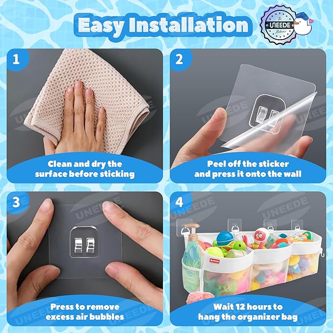 UNEEDE 3 Compartment Horizontal Bath Toy Organizer for Tub,Extra Large Capacity 4.95 Gallons Bath Toy Storage Holder,Mesh Quick Dry Bathtub Storage and Organizer,Easy Access Baby Bathtub Holder