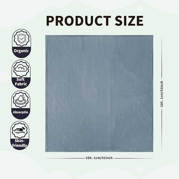 Muslin Swaddle Blankets for Newborn, 2 Pack Breathable Soft Receiving Blanket, Large 41 x 41 inches Swaddle Wrap Burping Clothes, Essentials Infant Shower Items. (White & Light Gray)