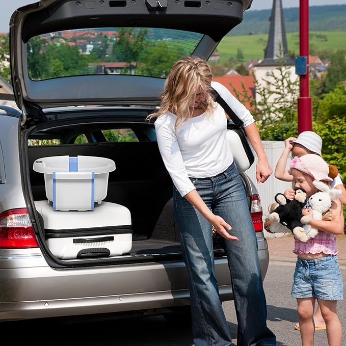 Collapsible Baby Bathtub for Newborn to Toddler 0-36 Months,Spacious Foldable Infant Bath Tub with Thermometer,Cushion & Drain Hole,Portable Travel Tub, Baby Shower Gift Blue