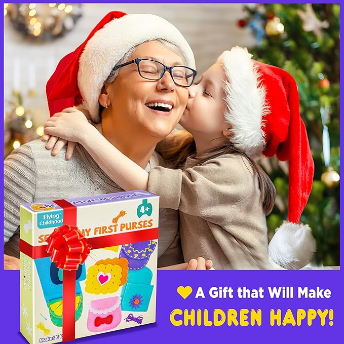 Flying Childhood Soft Felt Sewing Kit for Kids, Sewing My First Purses, Create 6 Simple and Cute DIY Sewing Bag Projects, Birthday Gifts Toys for Girls 4-12 Years Old, Help Improve Fine Motor Skills