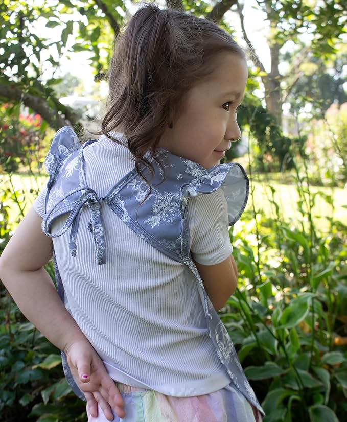 BapronBaby Flutter Savanna Blue Bapron - No Neck Tie Safer Bib for Baby & Toddler - Soft Waterproof Stain Resistant - Machine Washable - Sz Preschool 3-5yrs