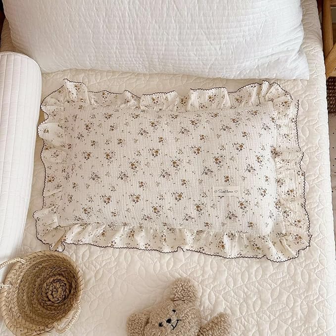 BuLuTu Shabby Chic Floral Toddler Pillow Cases Muslin Standard Size Pillowcases for Girls Kids Nursery Pillow Cover for Toddler Bed, Envelope Closure,1 Piece, Crapemyrtle Pattern, 20"x26"