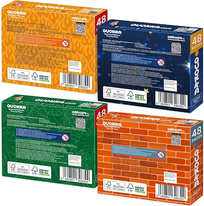 QUOKKA Shimmer Puzzles for Kids Ages 4-6 – 48 Piece Shaped Jigsaw Puzzles for Toddlers 3-5 – 4-Pack Dragon, Rocket, Firetruck & Dinosaur Children's Game Ages 4-8 – Unique Gift Toy for Preschoolers