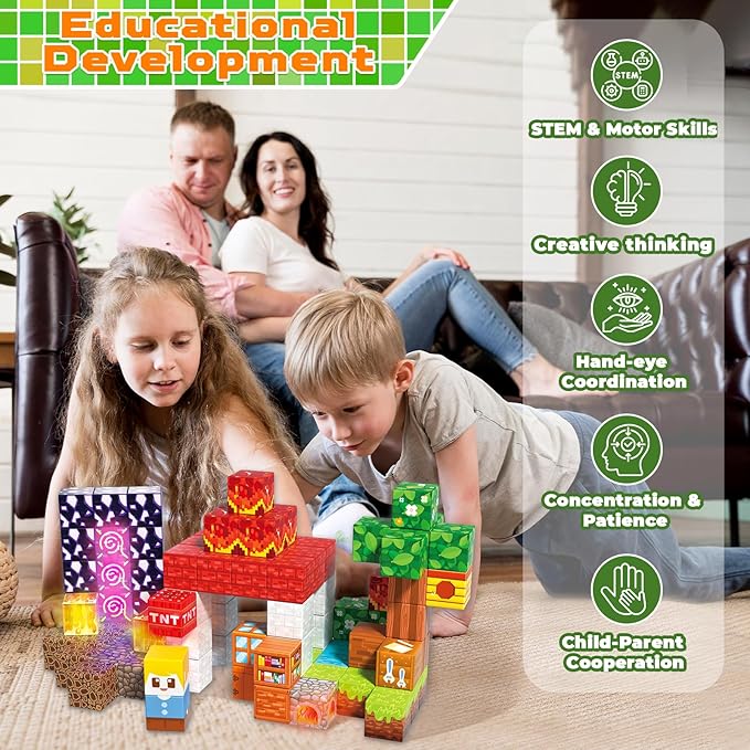 Goody King 150pcs Magnetic Blocks with Light Blocks, Educational Magent Toys for Kids Ages 3+, Magnetic Cubes Building Set Montessori STEM Gift, Creative Magnetic Blocks Building Set for Boys Girls