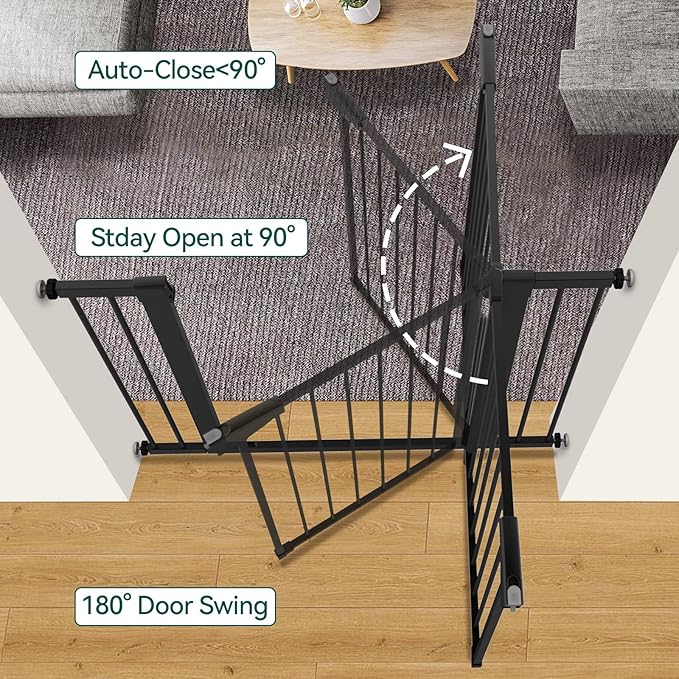 Babelio Baby Gate, 29-43" Auto-Close Easy Install Pet Gate, PressGuard P7 Extra Wide Walk Thru Child Safety Gate, 30" Tall Pressure-Mounted Metal Dog Gate for Doorways & Stairs, Black