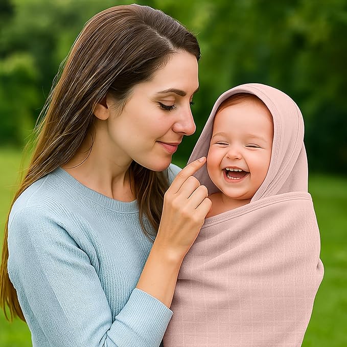 Preboun 6 Pcs Muslin Hooded Baby Towels and Washcloths 32"x 32" Cotton Newborn Bath Towel Anti-Shrink Infant Baby Blankets with Hood 12"x 12" Washcloths for Girl Boy Toddler(Blue,Light Purple)