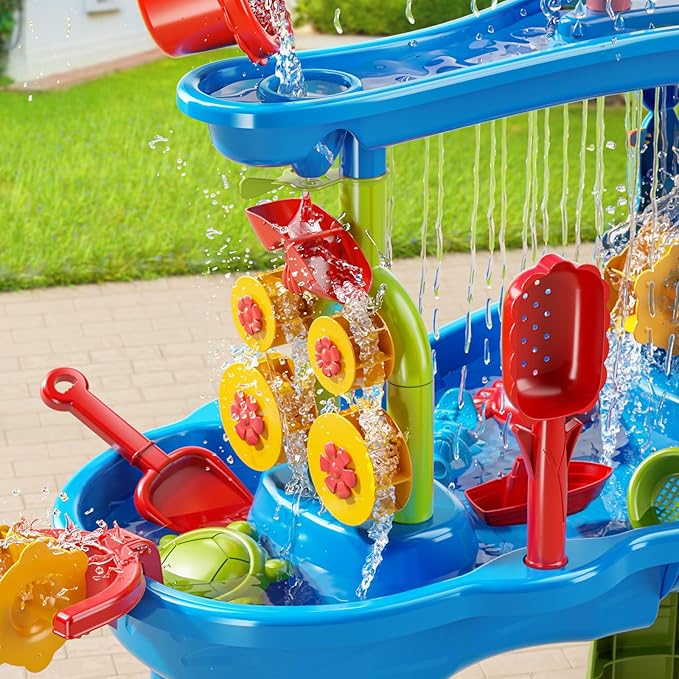 Auto Water Table for Toddlers 3-5, 3-Tier Kids Sand Water Table, Water and Sand Activity Sensory Table Summer Beach Outside Toys Backyard for Kids Toddlers Age 3 4 5 6 7 8