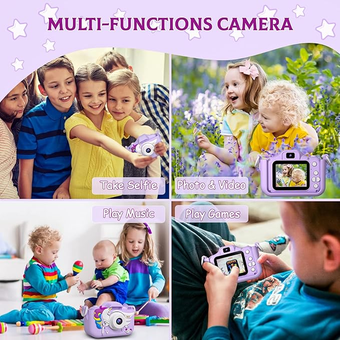 Kids Camera Toys for 3 4 5 6 7 8 9 10 11 12 Years Old Boys/Girls, Kids Digital Camera for Toddler with Video, Birthday Festival for Kids, Selfie Camera for Child, 32GB TF Card