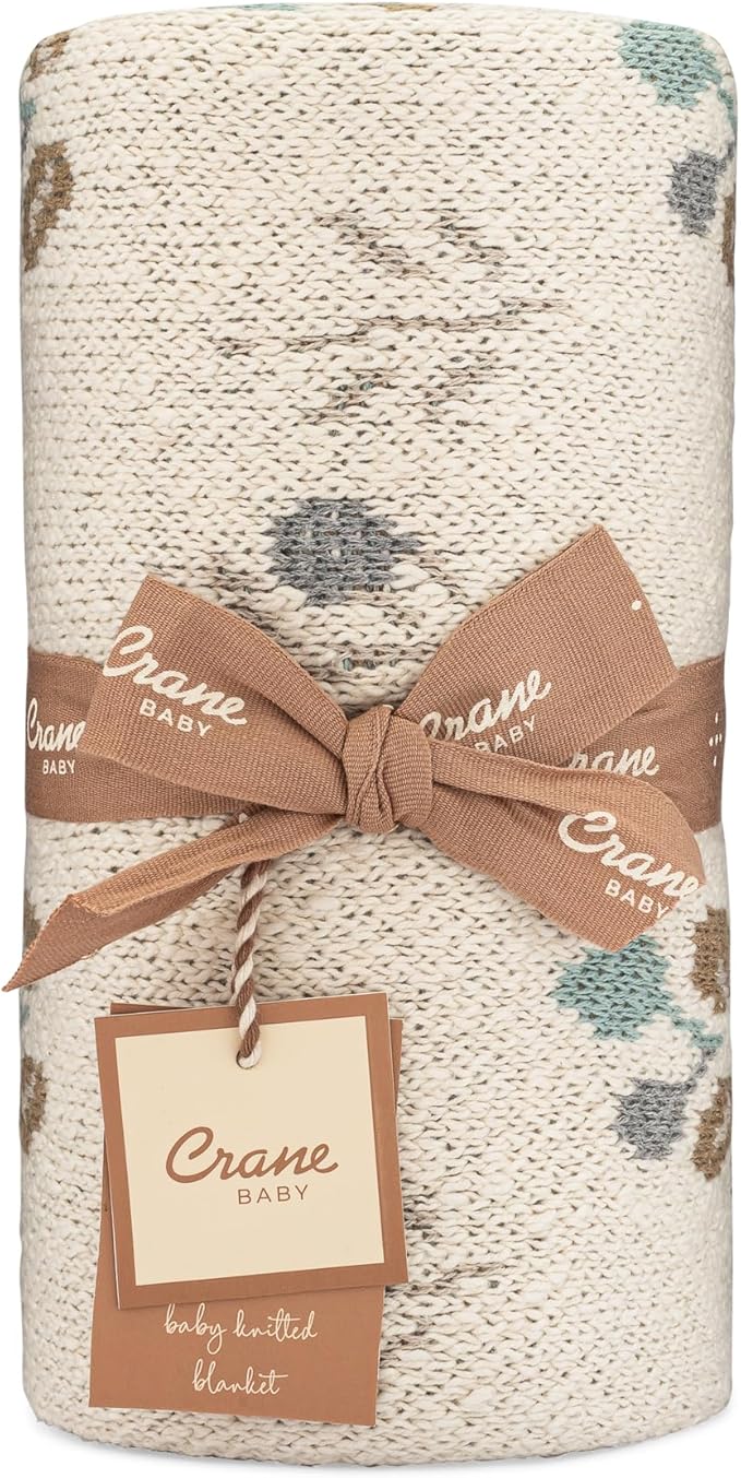 Crane Baby 100% Organic Cotton Knit Baby Blanket with Poppy Design, Soft Reversible Stroller and Crib Blanket, Gender Neutral Multicolor Bohemian