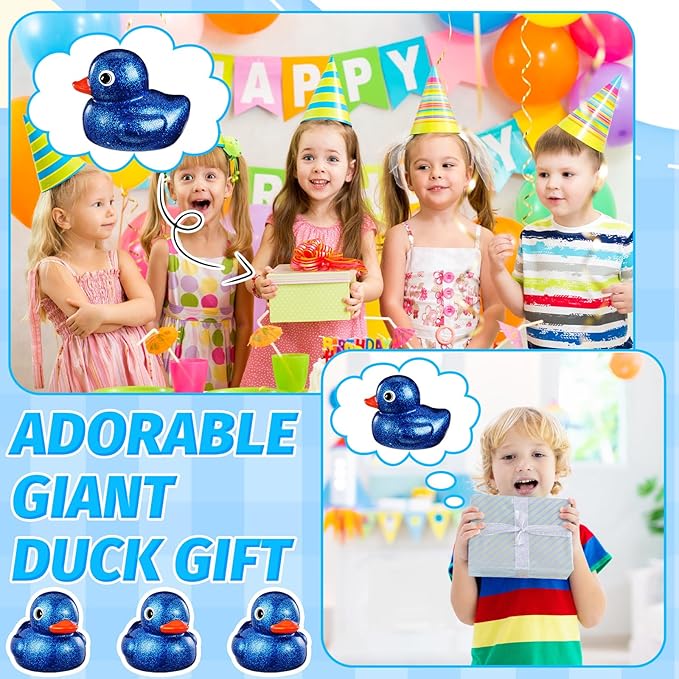 Honoson 6.89 Inch Giant Glitter Rubber Duck Big Glitter Rubber Duck Large Sparkly Duckling Bath Toy with Squeaky Sound for Summer Baby Shower Birthday Party Favor Gift(Dark Blue)