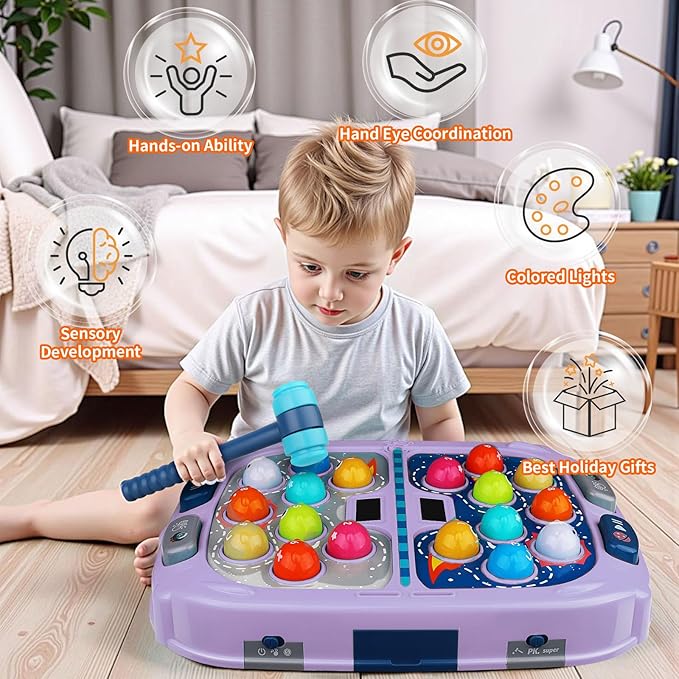Whack a Mole Game, Toys for 3 4 5 6+ Year Old Girls Boys, Whack a Game for Kids, Gifts for 3-12 Year Old Girls Boys, Interactive Educational Toys with Double Hammers Sound and Light