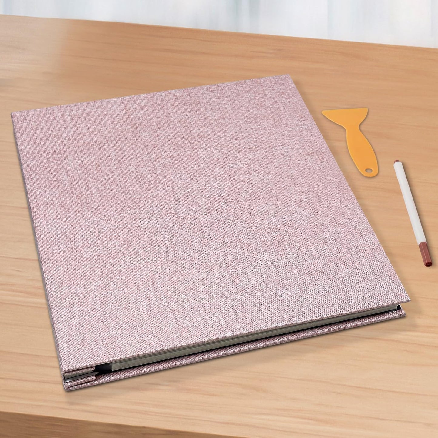 Large Photo Album Self Adhesive Scrapbook Album for 4×6 5×7 8×10 Pictures DIY Magnetic Linen Cover Album 60 Pages for Family Wedding Gifts with Metal Pen and Plastic Board