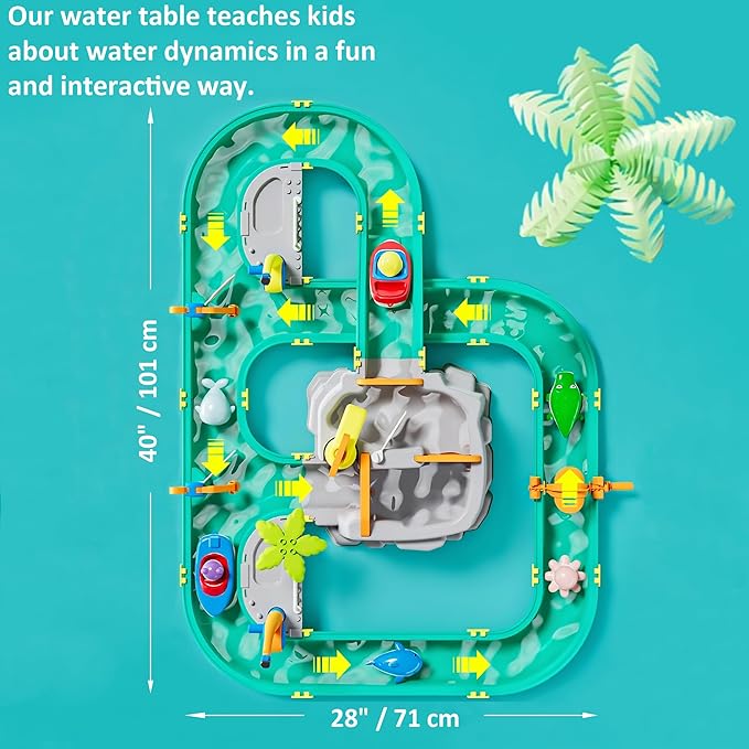 Leak-Proof Double-Tier Water Table Toys Playset with Cover, with Built in Pump, Kids Outside Play Toys for Toddlers 3-5 Ages 4-8 for Outside Garden Beach Pool