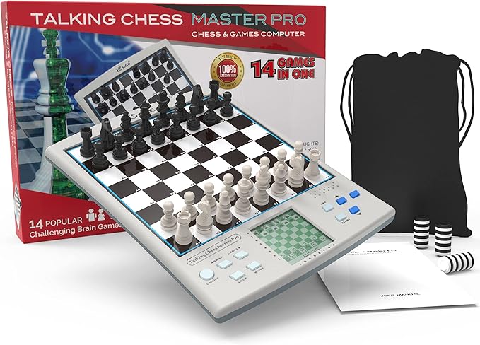 iCore Electronic Chess Set, Talking Chess Master Pro, 30 Skill Levels and 14 Brain Games, 1 or 2-Player Modes for All Ages
