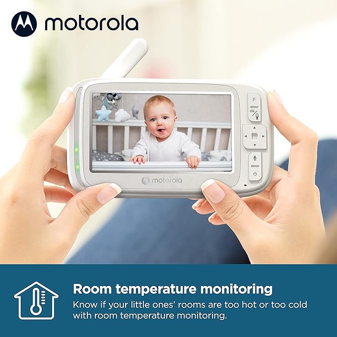 Motorola Nursery Video Baby Monitor with Camera, 5" Screen, 2-Way Audio, Night Vision, Temperature Sensor, No WiFi,1000ft Range, Lullabies, VM75