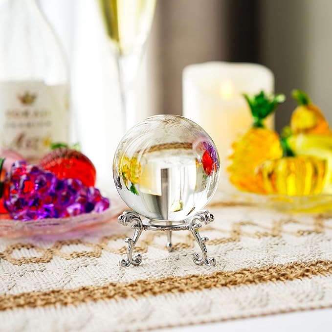 ZEERSHEE 60mm Sparkling Clear Crystal Ball with Stand Handcrafted Photography Prop for Magical Shots Elegant Home & Party Decor for Women