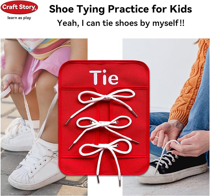 Craftstory Toddlers Montessori Toys Busy-Board for 3 4 5 Year Boy Girl Gifts Sensory Basic-Life-Kills Shoe-Tying Practice for Kids, Buckle Zip Lacing Travel Toy Birthday Gift