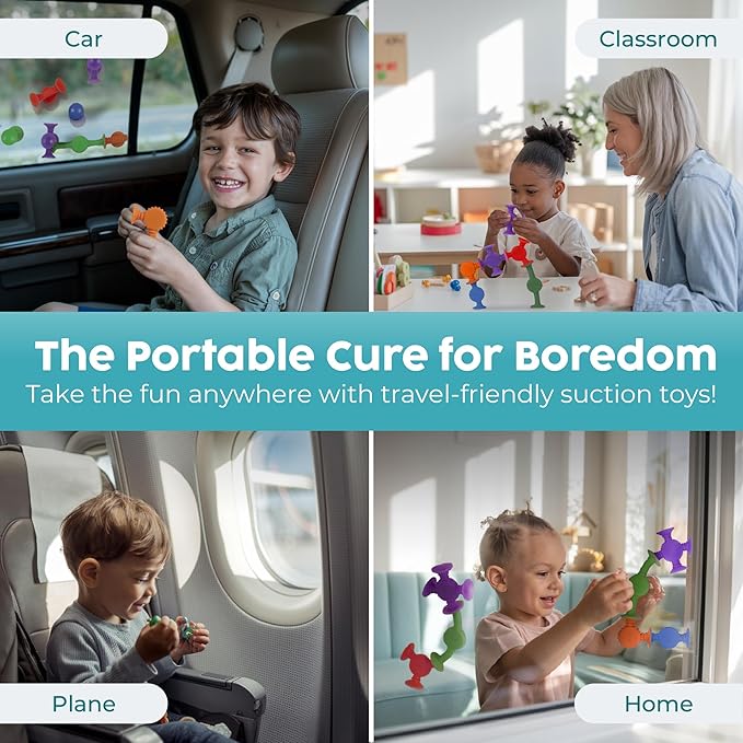 BUNMO Stocking Stuffers for Kids - Toddler Suction Bath Toys - Connect, Build, Create - Toddler Stocking Stuffers - Fine Motor Skills - Stimulating Sensory Fun - Color Changing 10pk