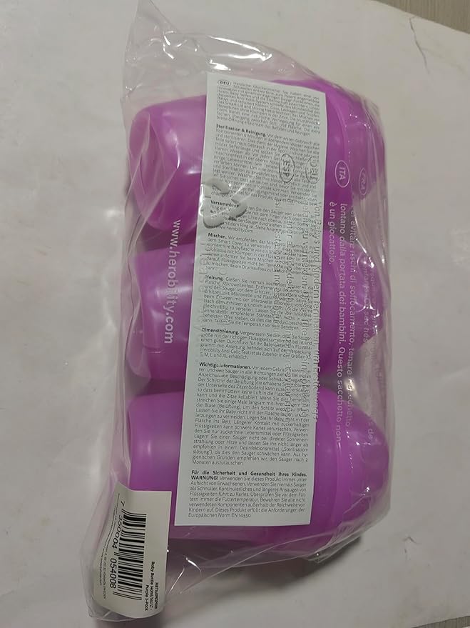Herobility Double Anti-Colic Baby Bottles – 5 fl oz/140ml – 3-Pack – Purple