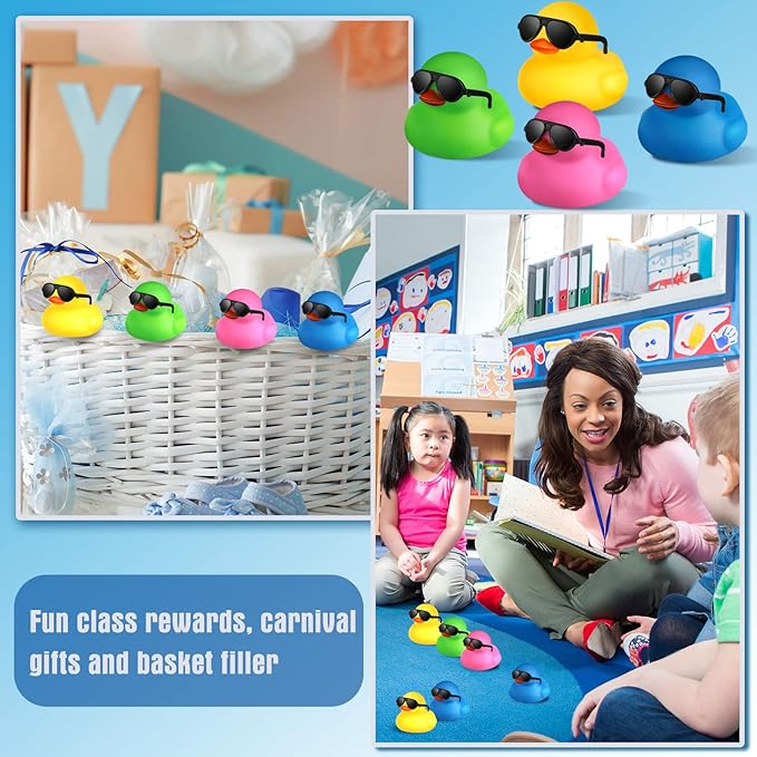 Chivao 48 Pcs Mini Rubber Ducks with Sunglasses in Bulk Small Duck Gift Bathtub Toys for Holiday Cruise Birthday Party Favor(Mixed Color)