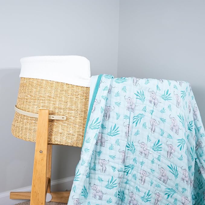 LollyBanks Muslin Baby Blanket 100% Organic Cotton, Muslin Quilt Lightweight, 6 Layers Soft Blanket Neutral, 47"x 47" Toddler Blankets for Girls and Boys, Nursery Receiving Blankets (Elephant Print)