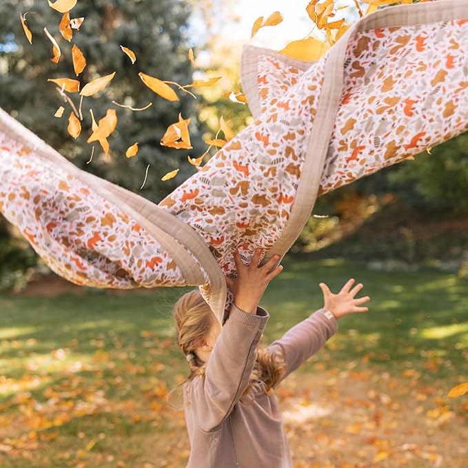 Little Unicorn Newborn Receiving Quilt | Ultra- Soft, Multi-Layered Muslin Fabric | Gift for Newborns & on-The-go (Fall Friends)